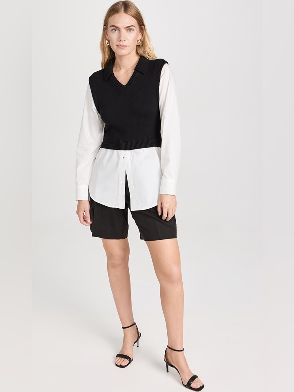 PISTOLA SOFIA LAYERED FIXED KNIT SWEATER VEST POPLIN BUTTON DOWN SHIRT TOP